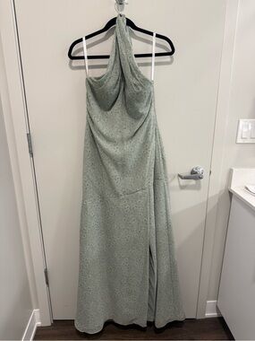 Revelry Sage Halter Chiffon Draped Maxi Dress
